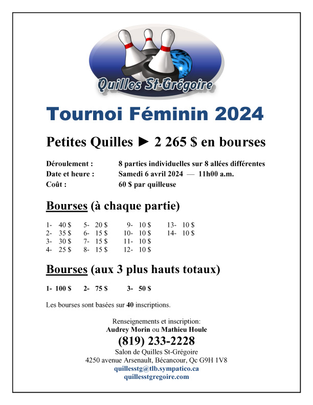 Tournoi Féminin 2024 Quilles St-Grégoire